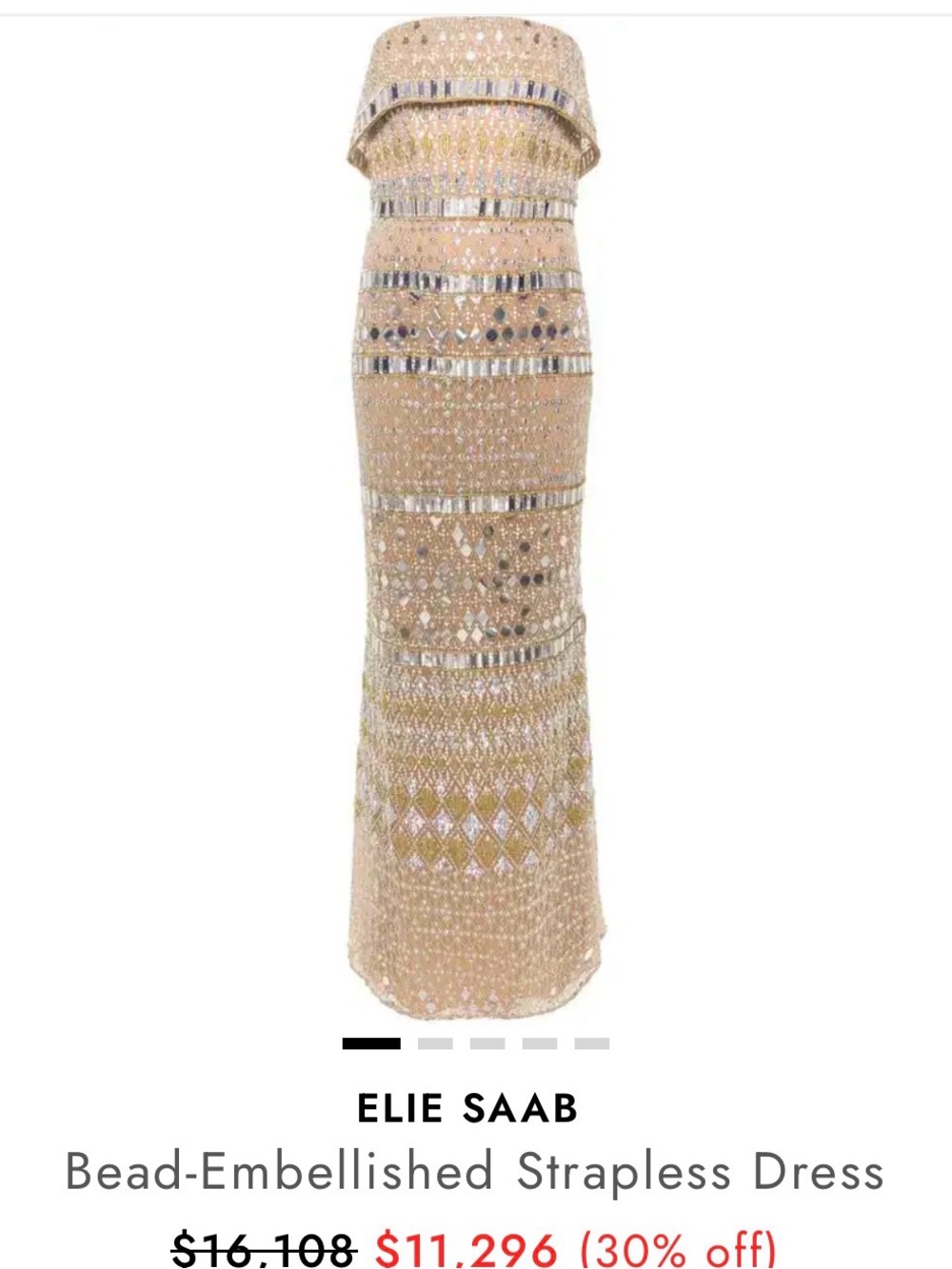 Elie Saab Strapless Beaded Gown in Gold and Silver